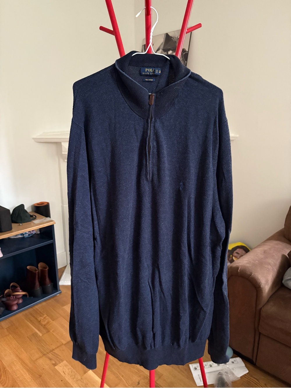 Ralph Lauren Men's Navy Quarter-Zip Knit Sweater (100% cotton)